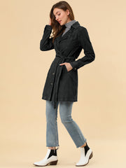 Notched Lapel Belted Trench Long Jean Denim Jacket