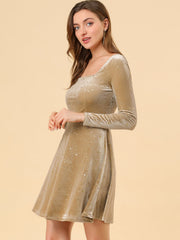 Christmas Stars Square Neck Vintage Velvet Mini Dress