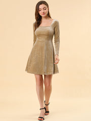 Christmas Stars Square Neck Vintage Velvet Mini Dress