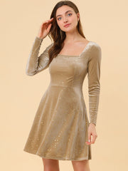 Christmas Stars Square Neck Vintage Velvet Mini Dress
