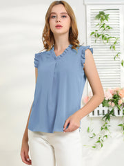 Ruffled Sleeveless Blouse 1950s Vintage Work Business Tops