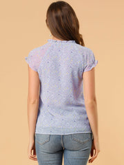 Ditsy Floral Print Chiffon Short Sleeve Ruffle Blouse