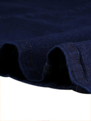 Button Down Collar V Neck Long Sleeve A-line Jean Denim Dress