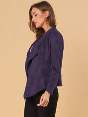 Faux Suede Jacket Open Front Lapel Draped Outwear Cardigan