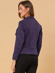 Faux Suede Jacket Open Front Lapel Draped Outwear Cardigan