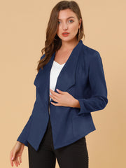 Faux Suede Jacket Open Front Lapel Draped Outwear Cardigan