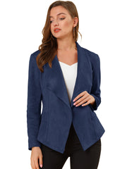 Faux Suede Jacket Open Front Lapel Draped Outwear Cardigan