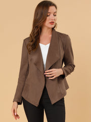 Faux Suede Jacket Open Front Lapel Draped Outwear Cardigan