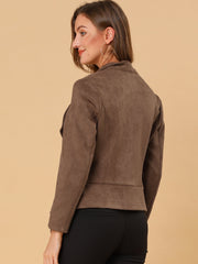 Faux Suede Jacket Open Front Lapel Draped Outwear Cardigan