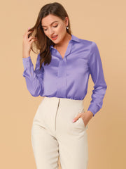 Satin V Neck Long Sleeve Silky Office Work Solid Shirt