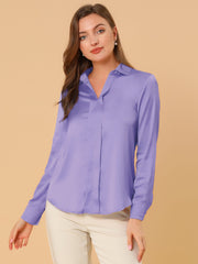 Satin V Neck Long Sleeve Silky Office Work Solid Shirt