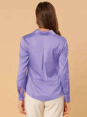 Satin V Neck Long Sleeve Silky Office Work Solid Shirt