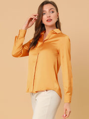 Satin V Neck Long Sleeve Silky Office Work Solid Shirt