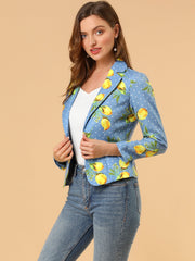 Open Front Notch Lapel Floral Business Casual Suit Blazer