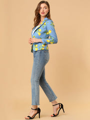 Open Front Notch Lapel Floral Business Casual Suit Blazer