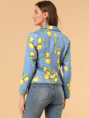 Open Front Notch Lapel Floral Business Casual Suit Blazer
