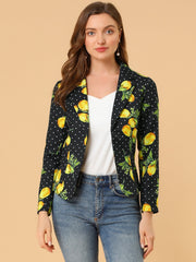 Open Front Notch Lapel Floral Business Casual Suit Blazer