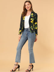 Open Front Notch Lapel Floral Business Casual Suit Blazer