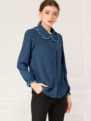 Sweet Ruffle Peter Pan Collar Long Sleeve Button Up Shirt