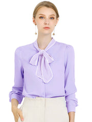 Tie Neck Contrast Color Button Down Long Sleeve Shirt