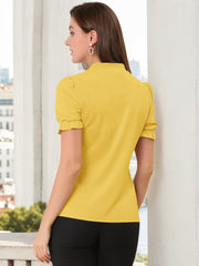 Bow Tie Neck Elegant Office Short Sleeve Blouse