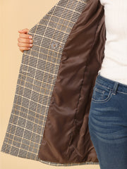 Double Breasted Notched Lapel Plaid Trench Blazer Coat