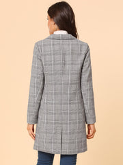Double Breasted Notched Lapel Plaid Trench Blazer Coat