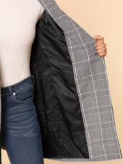 Double Breasted Notched Lapel Plaid Trench Blazer Coat