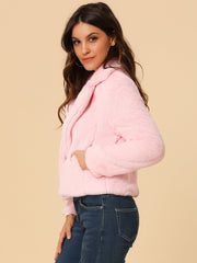 Autumn Winter Cropped Jacket Notch Lapel Faux Fur Fluffy Coat