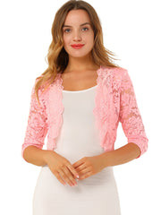 Lace 3/4 Sleeves Sheer Floral Cropped Bolero Shrug