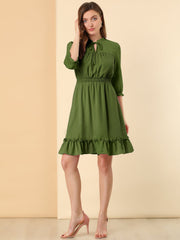 Ruffle Hem 3/4 Sleeve A-Line Smocked Short Chiffon Dress