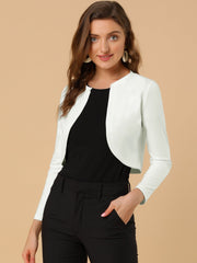 Curved Hem Long Sleeves Open Front Cropped Jacket Bolero Shrug