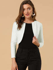Curved Hem Long Sleeves Open Front Cropped Jacket Bolero Shrug