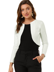 Curved Hem Long Sleeves Open Front Cropped Jacket Bolero Shrug