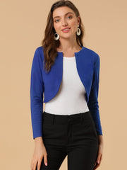 Curved Hem Long Sleeves Open Front Cropped Jacket Bolero Shrug