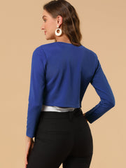 Curved Hem Long Sleeves Open Front Cropped Jacket Bolero Shrug