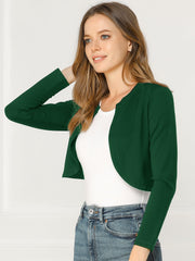 Curved Hem Long Sleeves Open Front Cropped Jacket Bolero Shrug