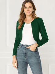 Curved Hem Long Sleeves Open Front Cropped Jacket Bolero Shrug