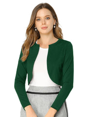 Curved Hem Long Sleeves Open Front Cropped Jacket Bolero Shrug
