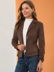 Long Sleeve Casual Open Front Drawstring Faux Suede Blazer