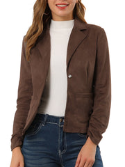 Long Sleeve Casual Open Front Drawstring Faux Suede Blazer