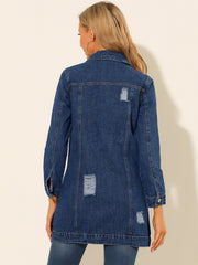 Distressed Long Sleeve Ripped Casual Denim Jacket