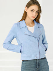 Casual Short Soft Zip Up Faux Suede Biker Moto Jacket