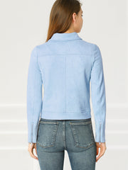 Casual Short Soft Zip Up Faux Suede Biker Moto Jacket