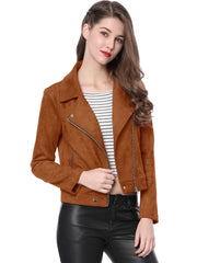 Casual Short Soft Zip Up Faux Suede Biker Moto Jacket