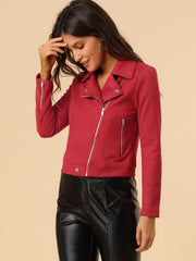 Casual Short Soft Zip Up Faux Suede Biker Moto Jacket