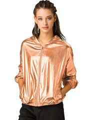 Holographic Party Shiny Lightweight Zipper Hooded Metallic Jacket