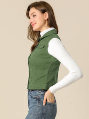Buttoned Chest Flap Pocket Washed Denim Jacket Vest