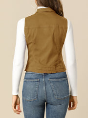 Buttoned Chest Flap Pocket Washed Denim Jacket Vest