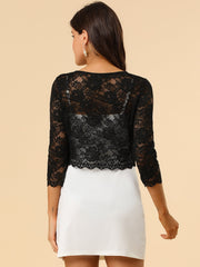 Elegant Sheer Floral Lace Cropped Bolero Shrug